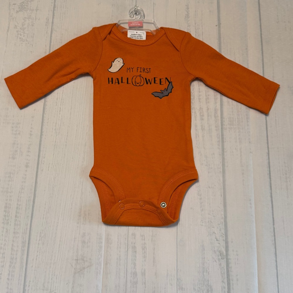 Carter's Newborn My First Halloween Long Sleeve Bodysuit Orange Ghost Bat NWT